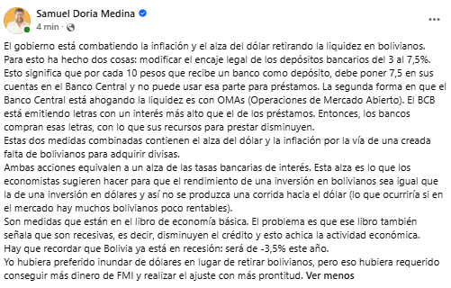 Doria Medina critica políticas gubernamentales que limitan el crédito y afectan el consumo