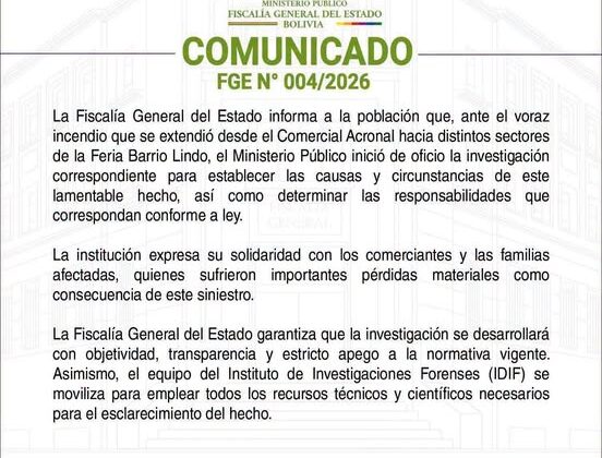 Investigación oficial por incendio en Feria Barrio Lindo en Santa Cruz