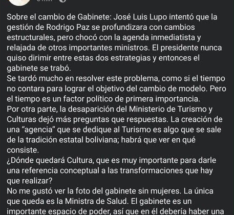 Samuel Doria Medina critica reestructuración ministerial del Gobierno