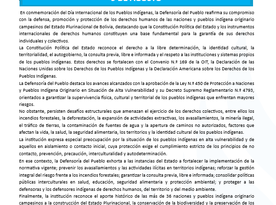 Defensoría del Pueblo reitera compromiso con derechos de pueblos indígenas en su día internacional