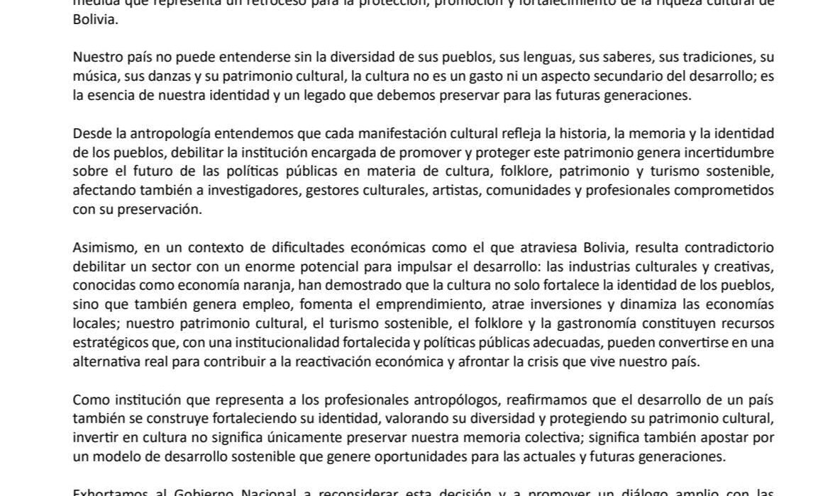 Repudio generalizado a la eliminación del Ministerio de Turismo y Culturas en Bolivia