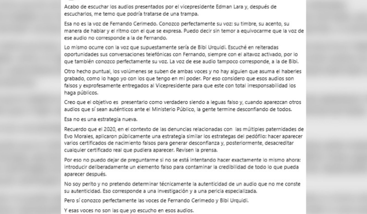 Nadia Beller pone en duda la veracidad de audios de Edman Lara