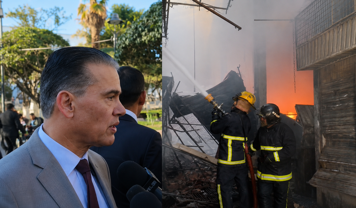 Militares y aeronaves se suman a la lucha contra el incendio en la Feria Barrio Lindo de Santa Cruz