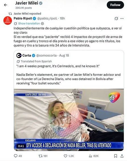 Javier Milei respalda a su asesor en medio de la controversia por el atentado a Beller