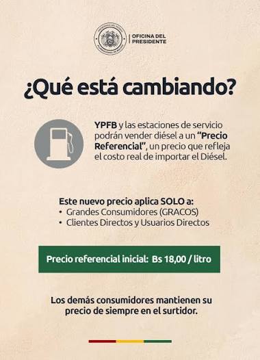 YPFB aclara que el D.S. 5676 solo impactará a grandes consumidores de diésel