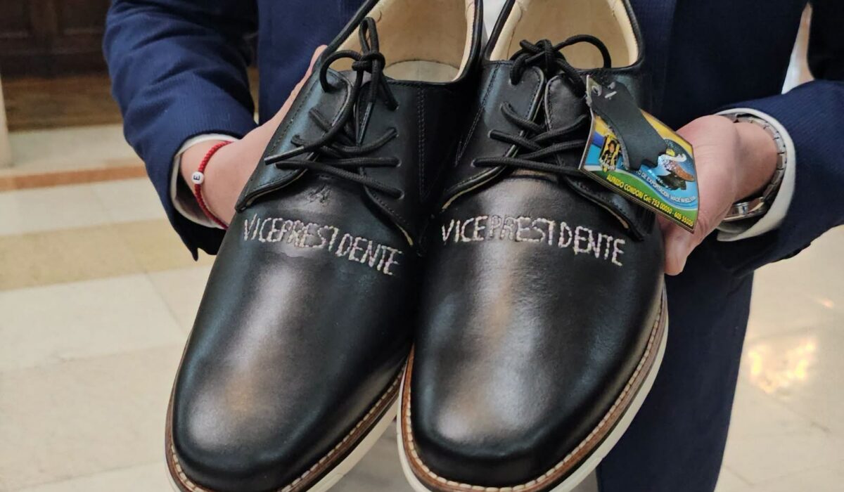 El vicepresidente Edmand Lara exhibe zapatos personalizados
