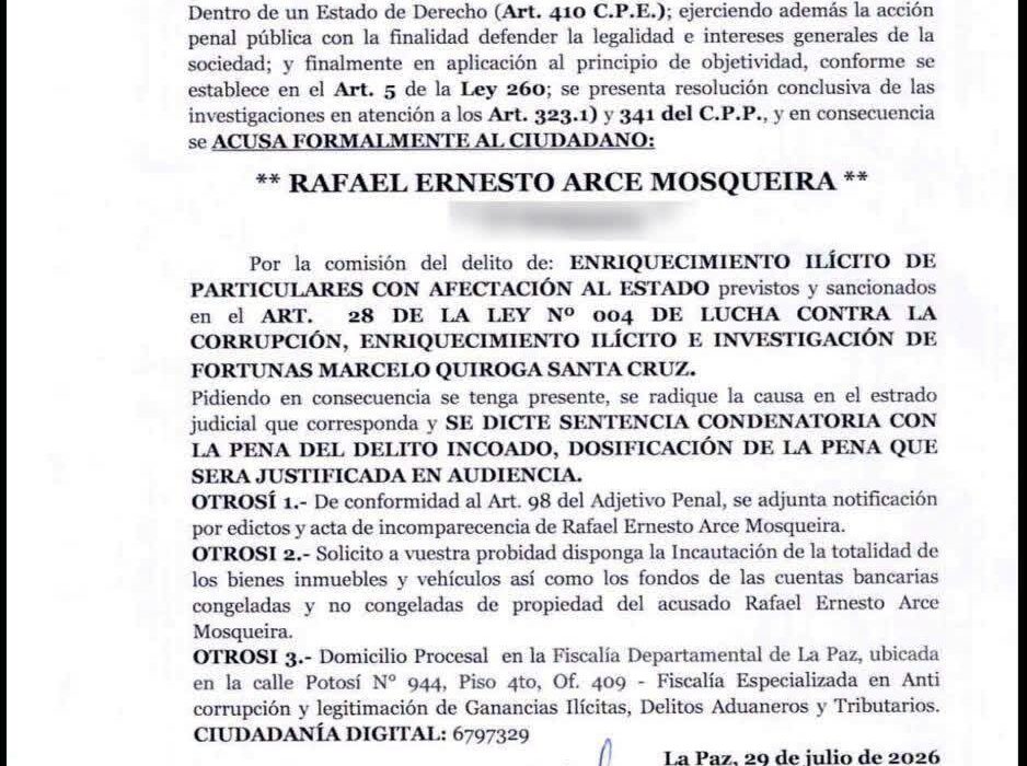La Fiscalía inicia acciones formales contra Rafael Arce Mosqueira por posible enriquecimiento ilícito