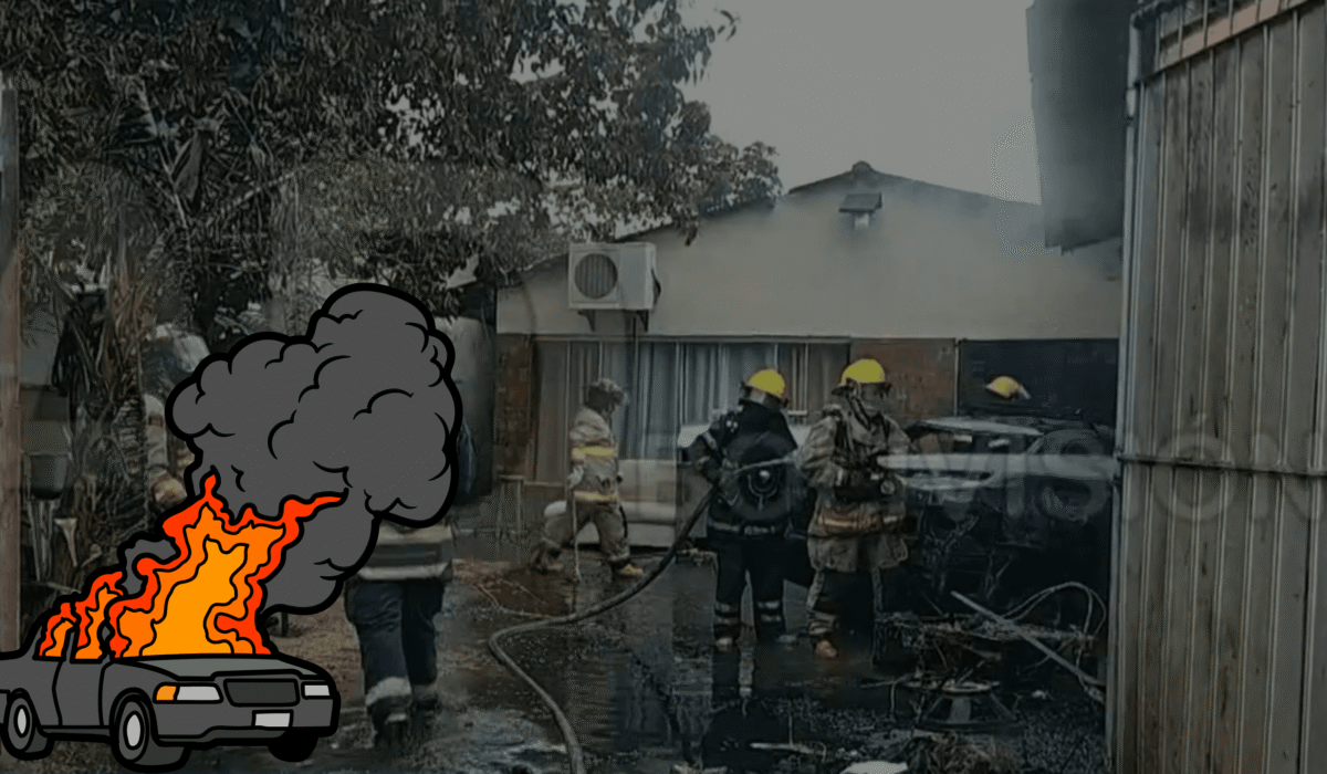 Incendio en un taller mecánico deja un vehículo destruido y una persona herida