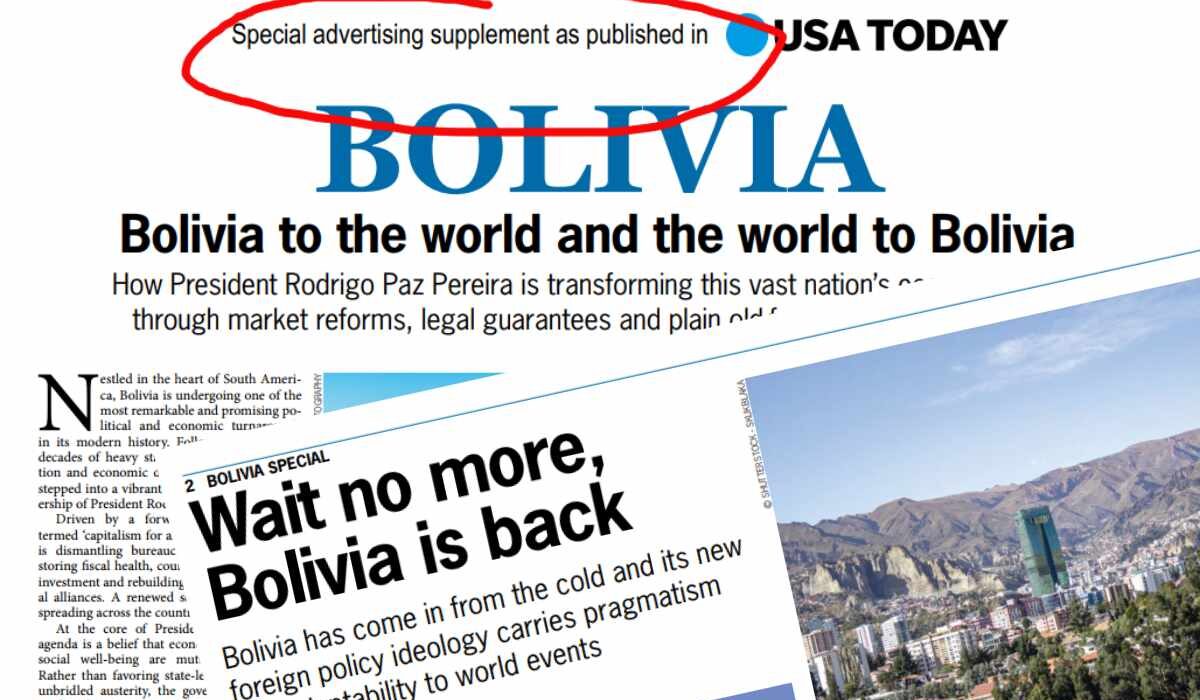 La separata de Rodrigo Paz en USA Today también se imprimió