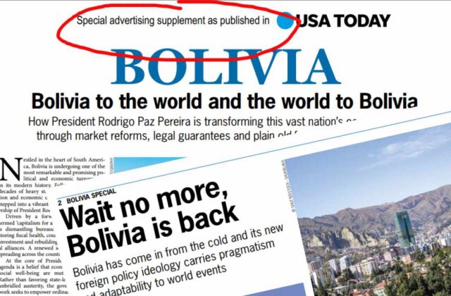 La separata de Rodrigo Paz en USA Today también se imprimió