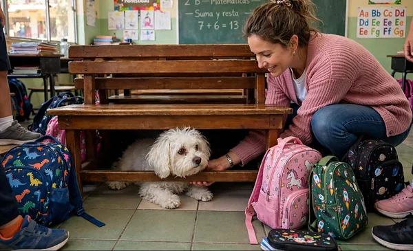 Un perro fiel se cuela en clases y causa diversión
