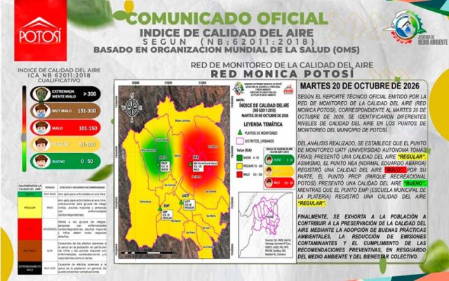 Mejora la calidad del aire en Potosí, ahora entre regular y buena